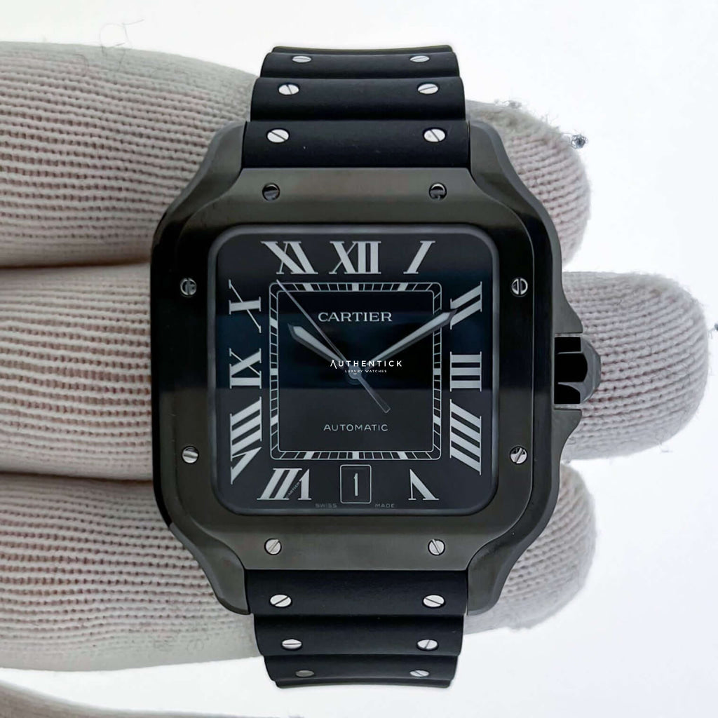 Cartier Santos De Cartier Large ADLC Stainless Steel Rubber Black Dial WSSA0039