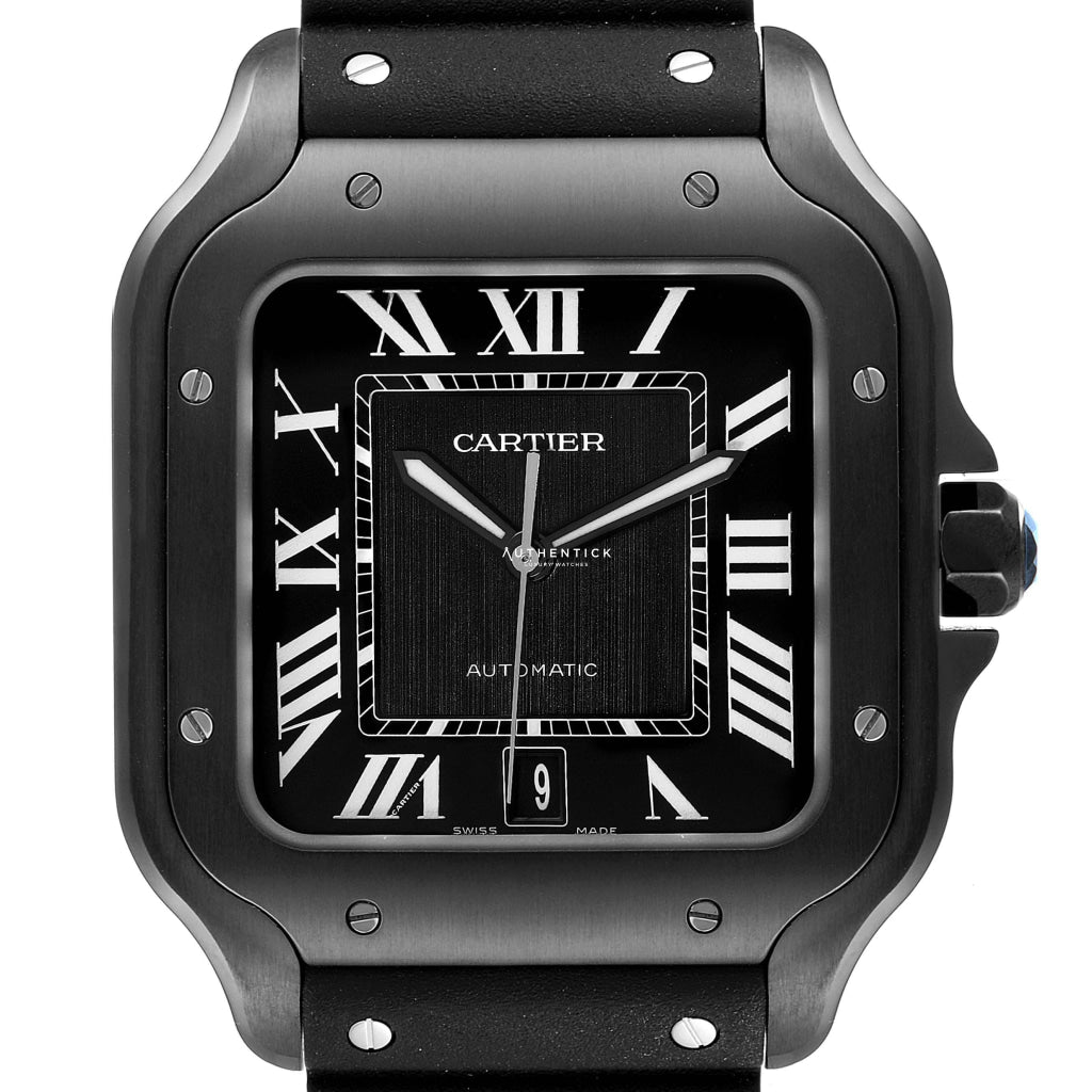 Cartier Santos De Cartier Large ADLC Stainless Steel Rubber Black Dial WSSA0039