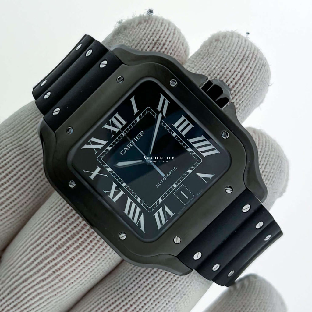 Cartier Santos De Cartier Large ADLC Stainless Steel Rubber Black Dial WSSA0039