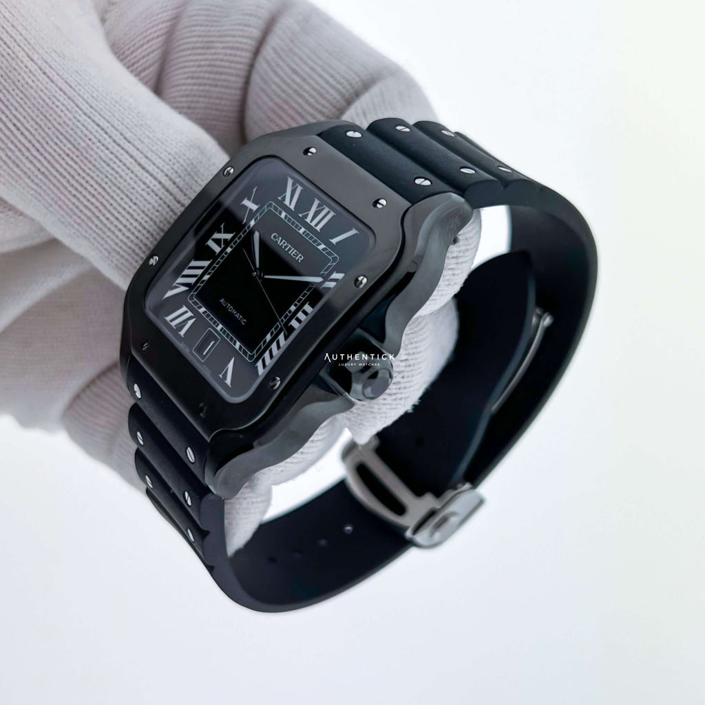 Cartier Santos De Cartier Large ADLC Stainless Steel Rubber Black Dial WSSA0039