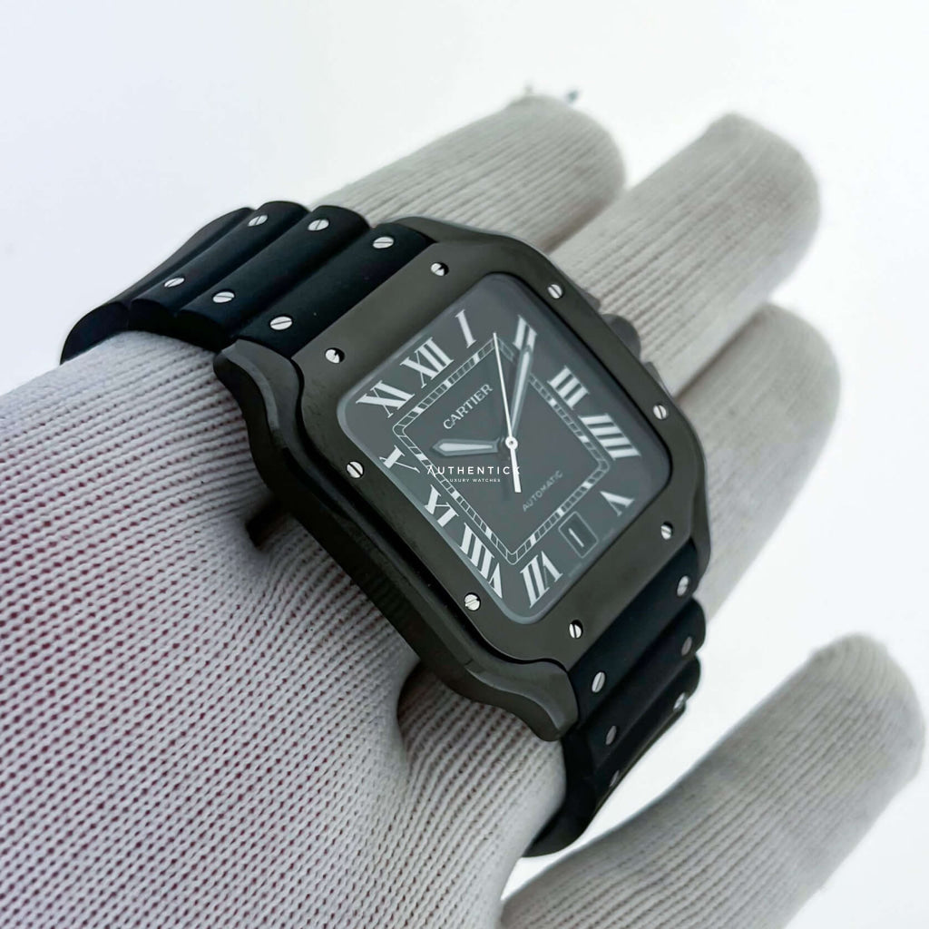 Cartier Santos De Cartier Large ADLC Stainless Steel Rubber Black Dial WSSA0039