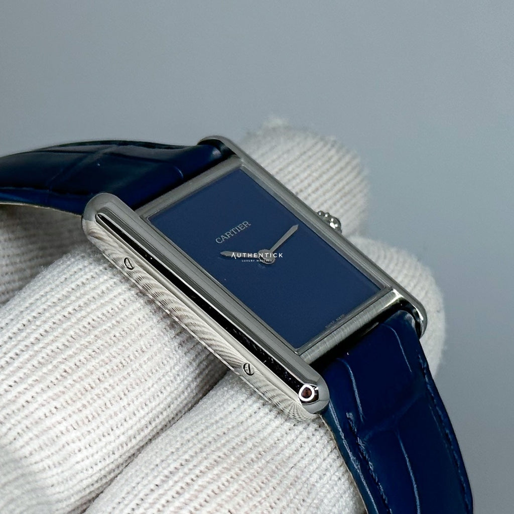 Cartier Tank Must Large Steel Blue Dial Ladies Watch WSTA0055