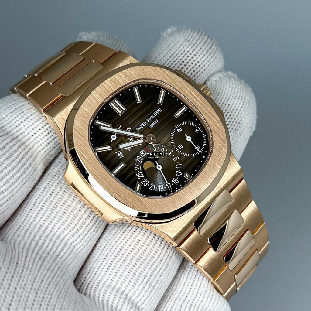 Patek Philippe Nautilus Moon Phase Rose Gold Chocolate Dial 5712/1R-001