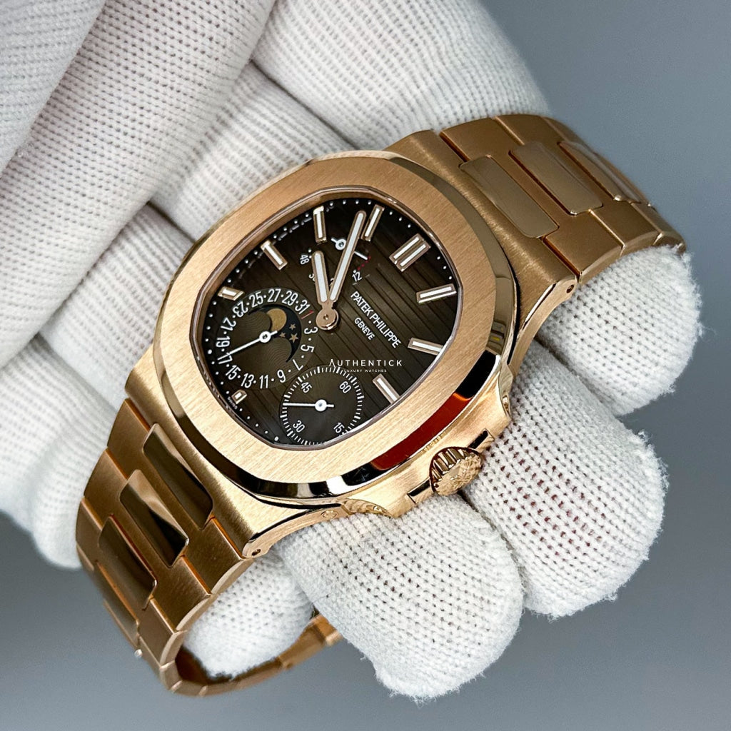Patek Philippe Nautilus Moon Phase Rose Gold Chocolate Dial 5712/1R-001
