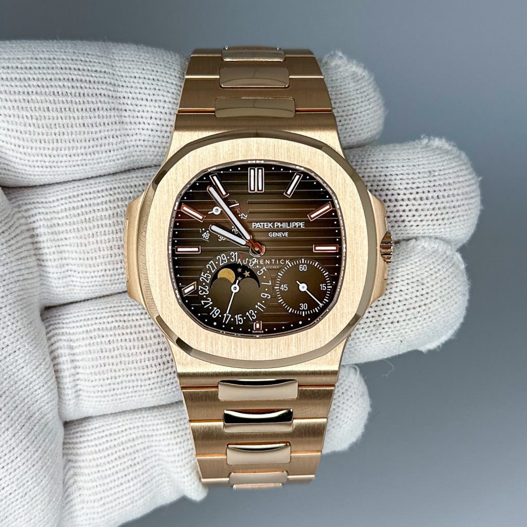 Patek Philippe Nautilus Moon Phase Rose Gold Chocolate Dial 5712/1R-001