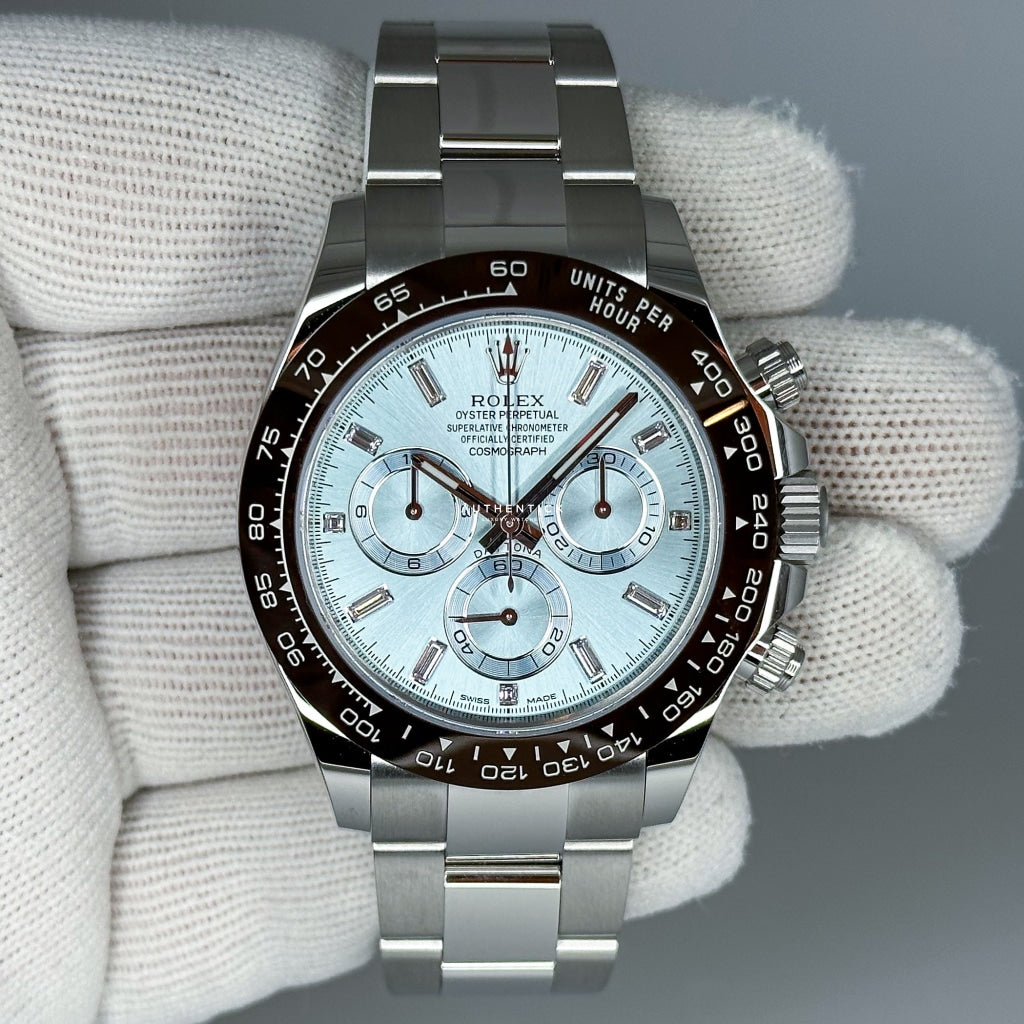 Rolex Cosmograph Daytona Platinum Ice Blue Baguette Dial 116506-0002