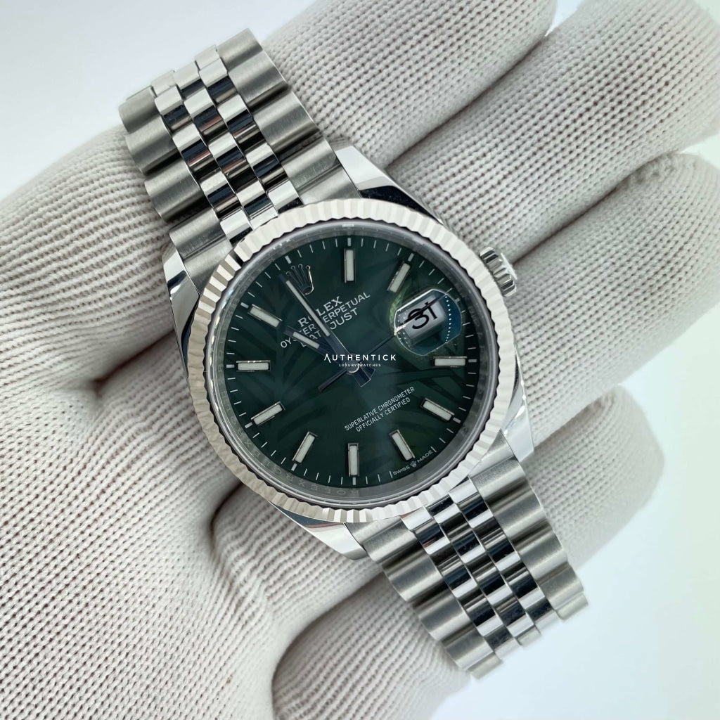 Rolex Datejust 36 Green Palm Dial Stainless Jubilee
