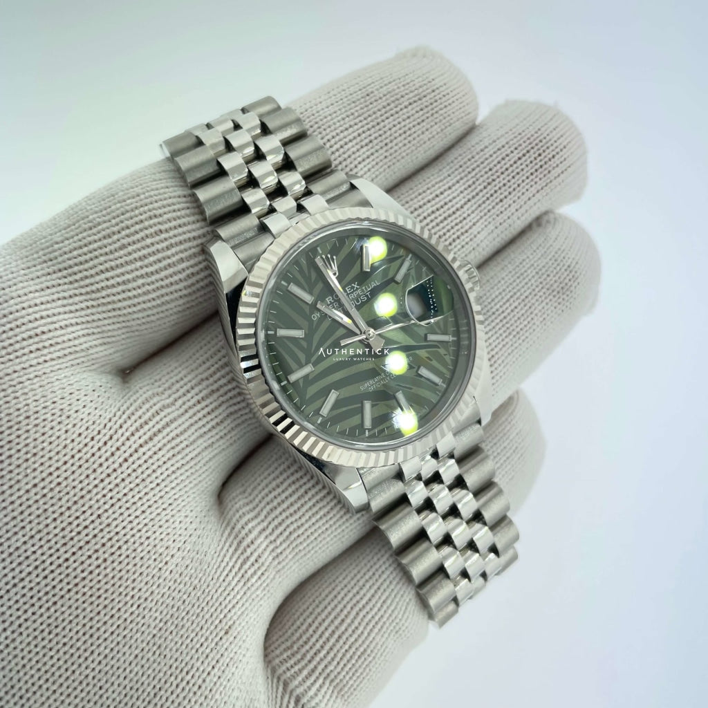 Rolex Datejust 36 Green Palm Dial Stainless Jubilee