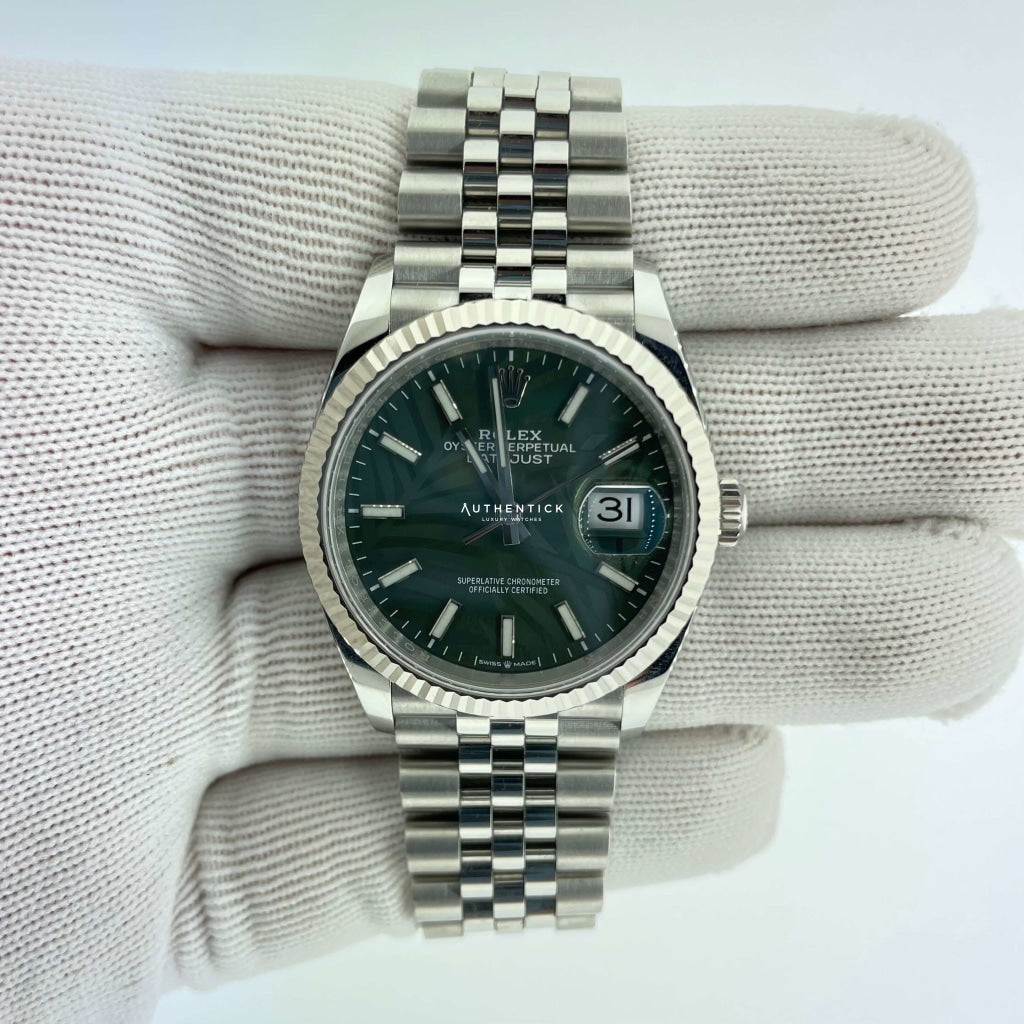 Rolex Datejust 36 Green Palm Dial Stainless Jubilee