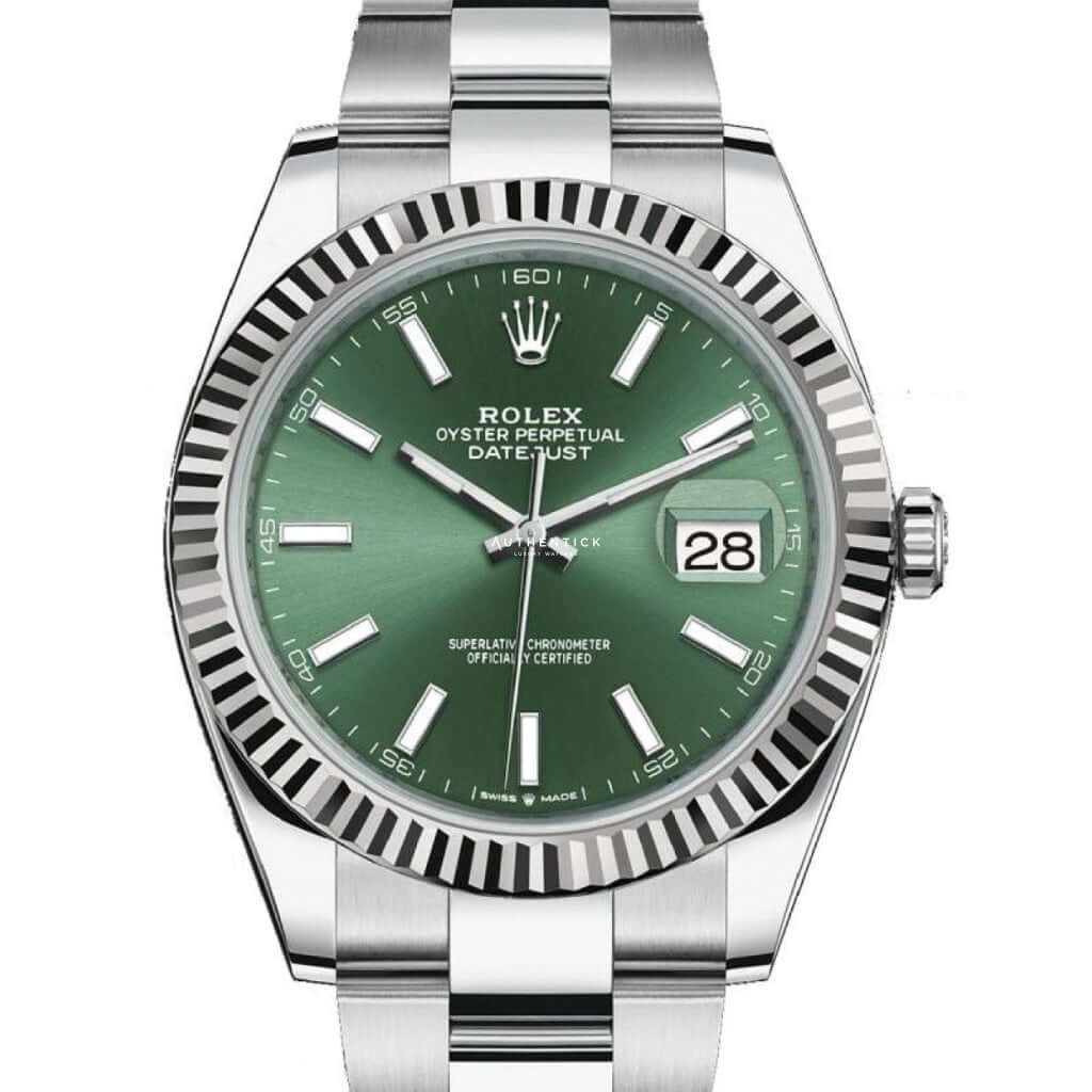 Rolex Datejust 41 Stainless Steel Oyster Fluted Bezel Green Stick Dial 126334