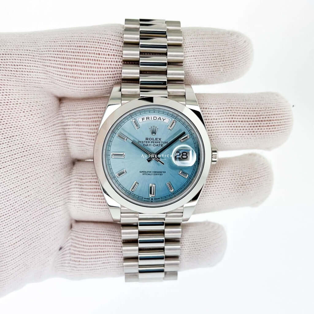 Rolex Day-Date 40 Platinum Ice Blue Baguette Dial 228206