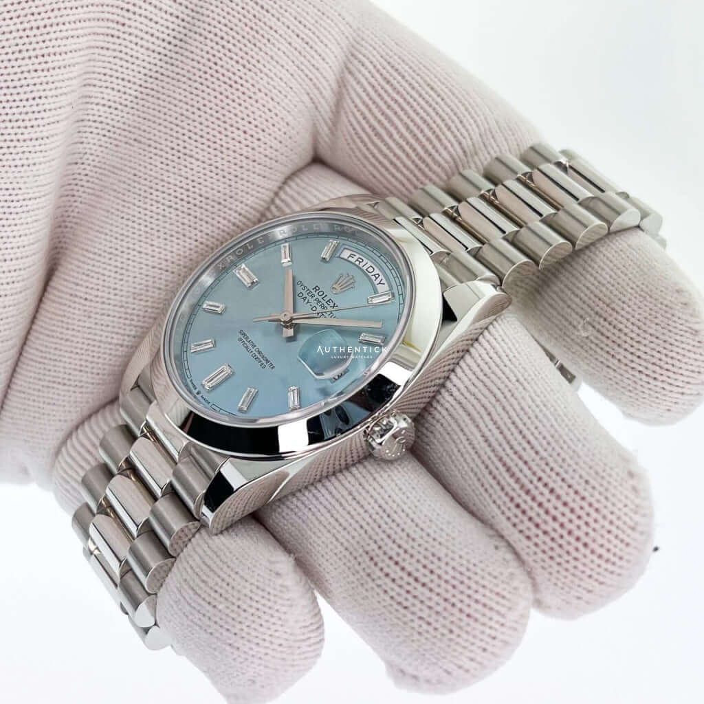 Rolex Day-Date 40 Platinum Ice Blue Baguette Dial 228206
