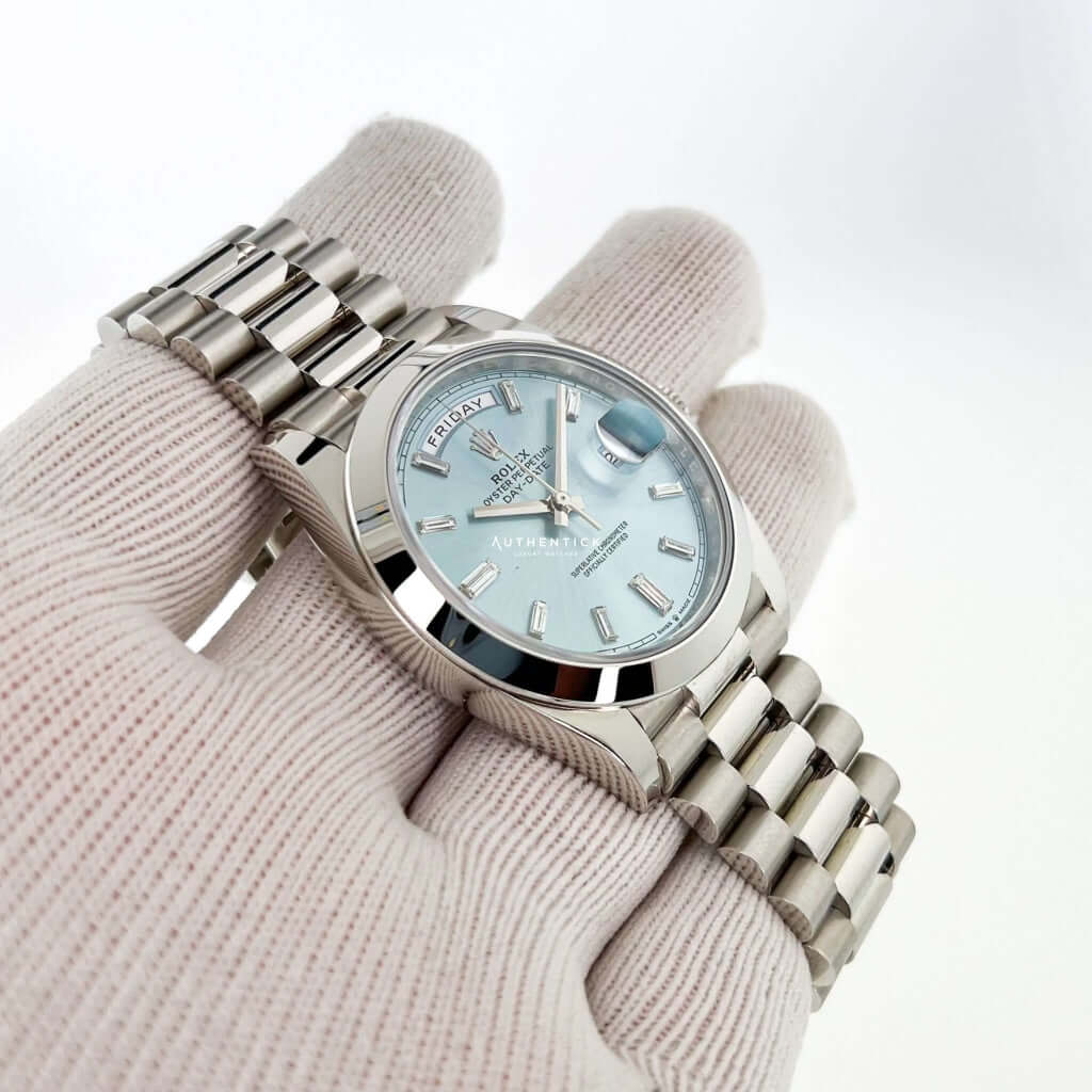 Rolex Day-Date 40 Platinum Ice Blue Baguette Dial 228206