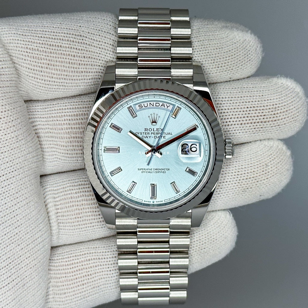 Rolex Day-Date 40 Platinum Ice Blue Baguette Dial 228236