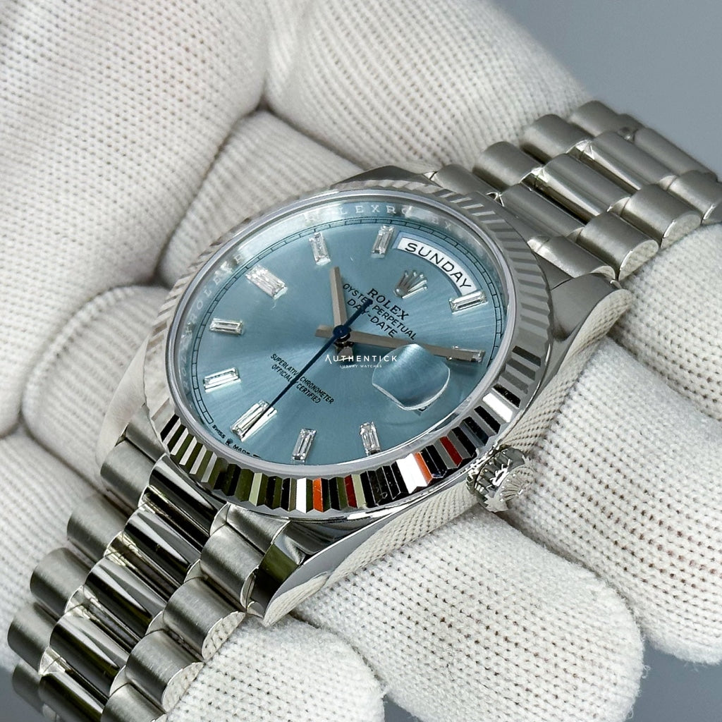 Rolex Day-Date 40 Platinum Ice Blue Baguette Dial 228236