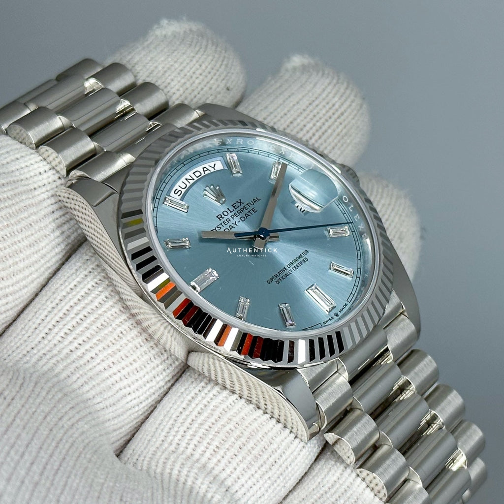 Rolex Day-Date 40 Platinum Ice Blue Baguette Dial 228236