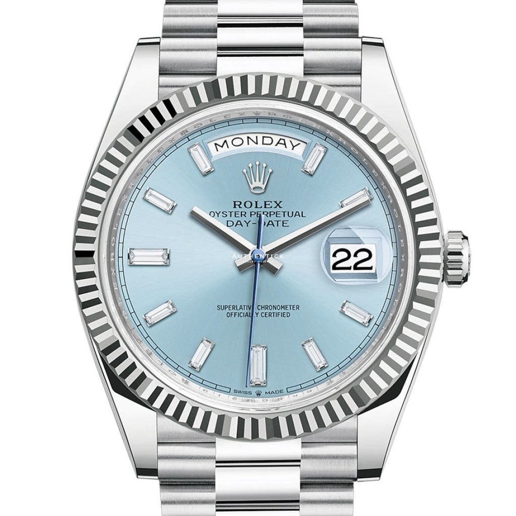 Rolex Day-Date 40 Platinum Ice Blue Baguette Dial 228236