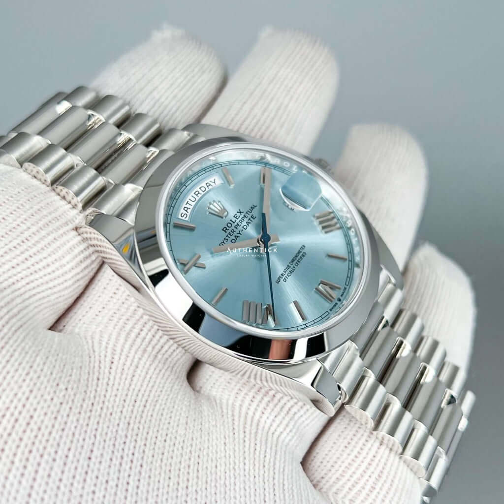 Rolex Day-Date 40 Platinum Ice Blue Roman Dial 228206