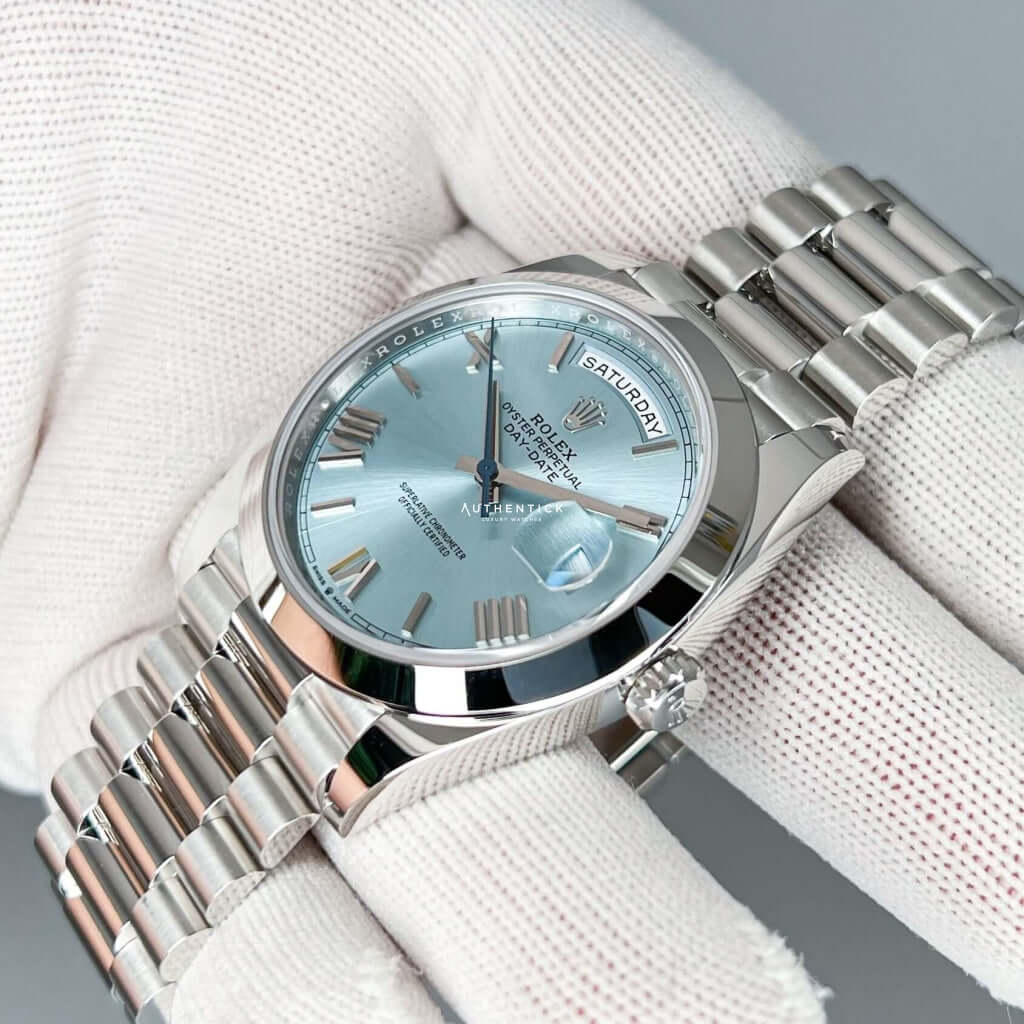 Rolex Day-Date 40 Platinum Ice Blue Roman Dial 228206
