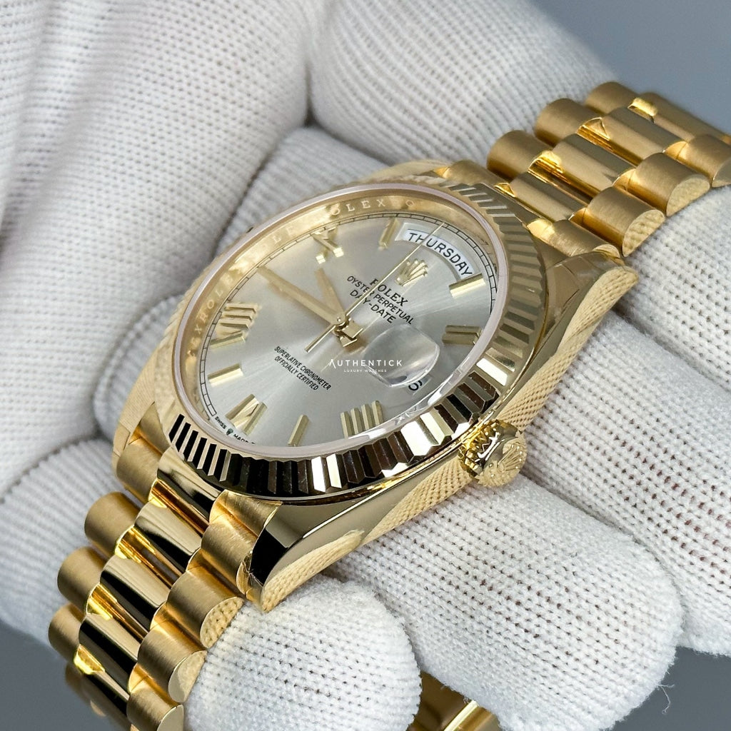 Rolex Day-Date 40 Yellow Gold Silver Roman Dial 228238