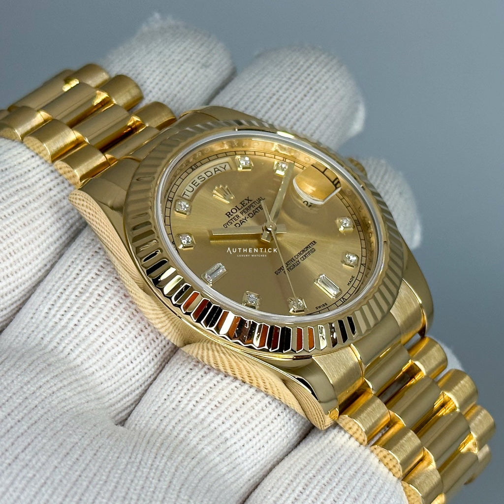 Rolex Day-Date 41 Yellow Gold Champagne Diamond Dial 218238