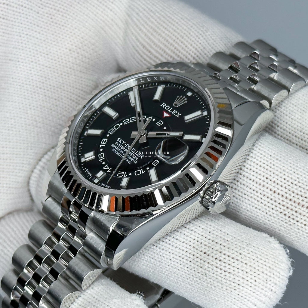 Rolex Sky-Dweller Stainless Steel & White Gold Black Dial Jubilee 326934