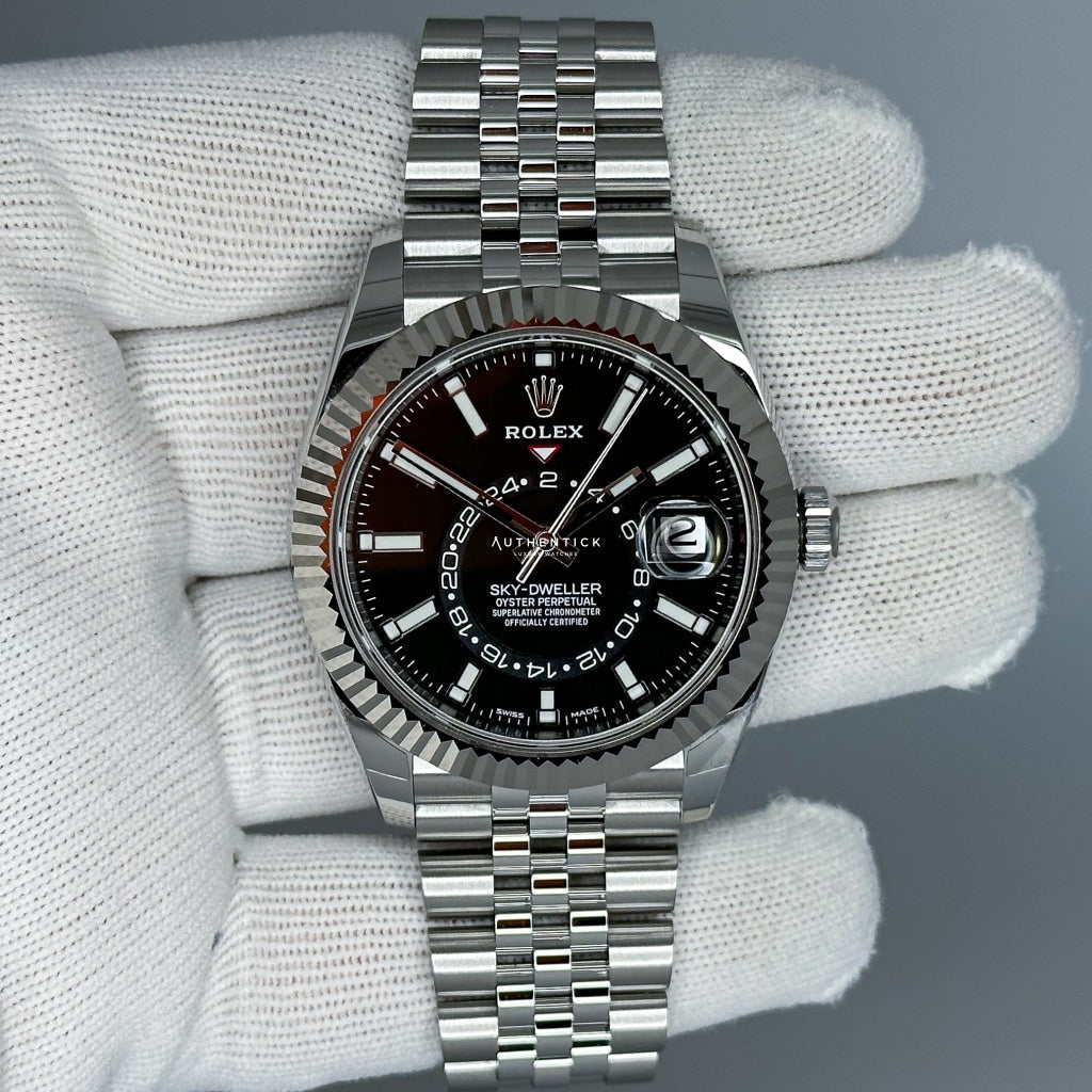Rolex Sky-Dweller Stainless Steel & White Gold Black Dial Jubilee 326934