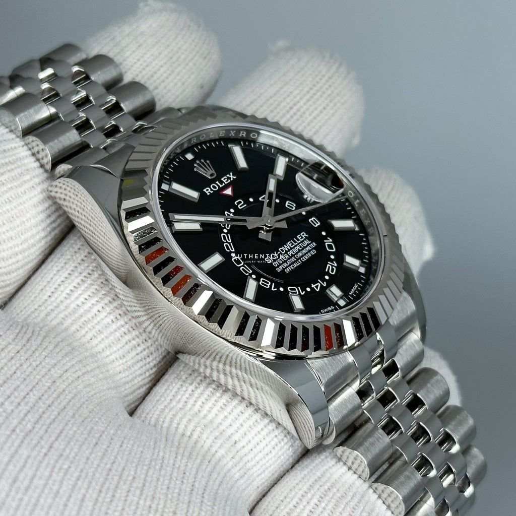 Rolex Sky-Dweller Stainless Steel & White Gold Black Dial Jubilee 326934